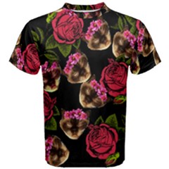 Lazy Cat Floral Pattern Black Men s Cotton Tee by snowwhitegirl