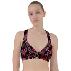 Lazy Cat Floral Pattern Black Sweetheart Sports Bra by snowwhitegirl