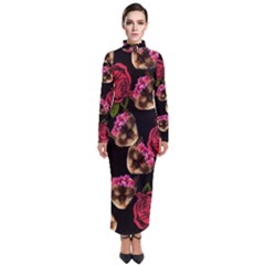 Lazy Cat Floral Pattern Black Turtleneck Maxi Dress