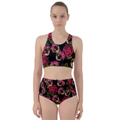 Lazy Cat Floral Pattern Black Racer Back Bikini Set by snowwhitegirl