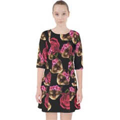 Lazy Cat Floral Pattern Black Pocket Dress