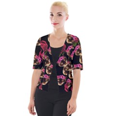 Lazy Cat Floral Pattern Black Cropped Button Cardigan