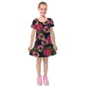 Lazy Cat Floral Pattern Black Kids  Short Sleeve Velvet Dress View1