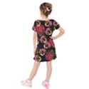 Lazy Cat Floral Pattern Black Kids  Short Sleeve Velvet Dress View2