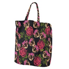 Lazy Cat Floral Pattern Black Giant Grocery Tote by snowwhitegirl