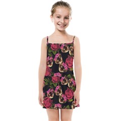 Lazy Cat Floral Pattern Black Kids Summer Sun Dress