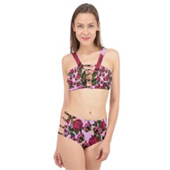 Lazy Cat Floral Pattern Pink Cage Up Bikini Set by snowwhitegirl