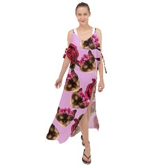 Lazy Cat Floral Pattern Pink Maxi Chiffon Cover Up Dress