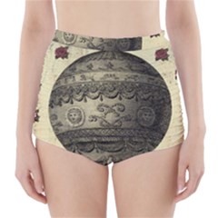 Vintage Air Balloon With Roses High-waisted Bikini Bottoms