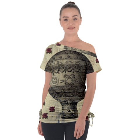 Vintage Air Balloon With Roses Tie-up Tee by snowwhitegirl