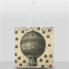 Vintage Air Balloon With Roses Full Print Rope Handle Tote (large) by snowwhitegirl