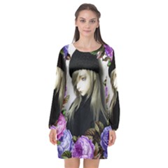 Doll Floral Long Sleeve Chiffon Shift Dress 