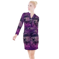 Wonderful Flower In Ultra Violet Colors Button Long Sleeve Dress by FantasyWorld7