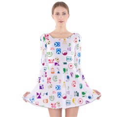 Colorful Abstract Symbols Long Sleeve Velvet Skater Dress by FunnyCow