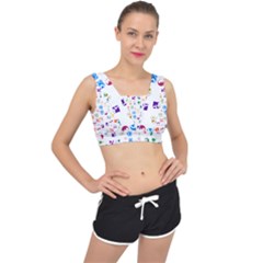 Colorful Abstract Symbols V-back Sports Bra by FunnyCow