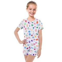 Colorful Abstract Symbols Kids  Mesh Tee And Shorts Set