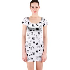 Black Abstract Symbols Short Sleeve Bodycon Dress by FunnyCow