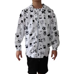 Black Abstract Symbols Hooded Windbreaker (kids) by FunnyCow