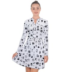 Black Abstract Symbols Long Sleeve Panel Dress