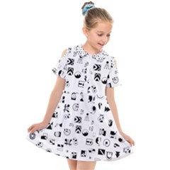 Black Abstract Symbols Kids  Short Sleeve Shirt Dress by FunnyCow