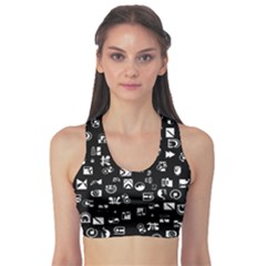 White On Black Abstract Symbols Sports Bra by FunnyCow