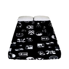 White On Black Abstract Symbols Fitted Sheet (full/ Double Size) by FunnyCow