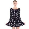 White On Black Abstract Symbols Long Sleeve Velvet Skater Dress View1