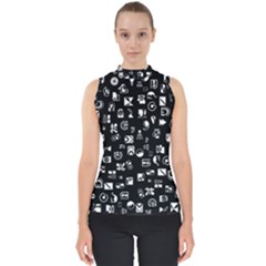 White On Black Abstract Symbols Shell Top by FunnyCow