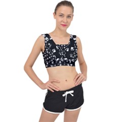 White On Black Abstract Symbols V-back Sports Bra