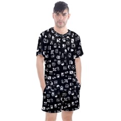 White On Black Abstract Symbols Men s Mesh Tee And Shorts Set