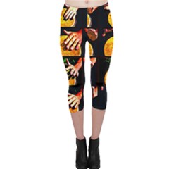 Drum Beat Collage Capri Leggings  by FunnyCow