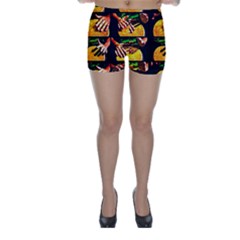 Drum Beat Collage Skinny Shorts by FunnyCow