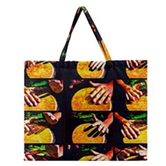 Drum Beat Collage Zipper Large Tote Bag by FunnyCow