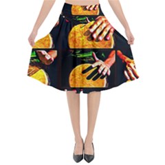 Drum Beat Collage Flared Midi Skirt by FunnyCow