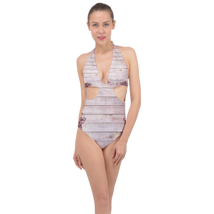 On Wood 1975944 1920 Halter Front Plunge Swimsuit