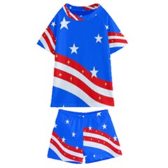 Bright American Flag Kids  Swim Tee And Shorts Set by lwdstudio