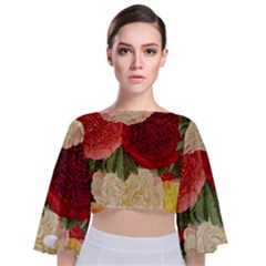 Flowers 1776429 1920 Tie Back Butterfly Sleeve Chiffon Top