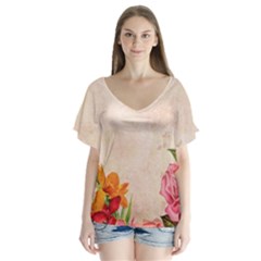 Flower 1646045 1920 V-neck Flutter Sleeve Top by vintage2030