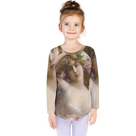 Victorian Lady In Pink Kids  Long Sleeve Tee by vintage2030