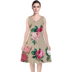 Flower 1770189 1920 V-neck Midi Sleeveless Dress  by vintage2030