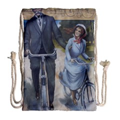 Couple On Bicycle Drawstring Bag (large) by vintage2030