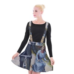 Couple On Bicycle Suspender Skater Skirt by vintage2030