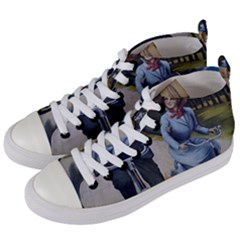 Couple On Bicycle Women s Mid-top Canvas Sneakers by vintage2030