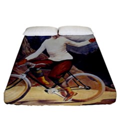 Woman On Bicycle Fitted Sheet (california King Size) by vintage2030