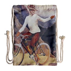 Woman On Bicycle Drawstring Bag (large) by vintage2030