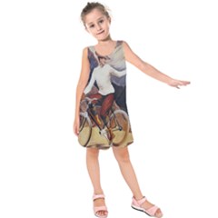 Woman On Bicycle Kids  Sleeveless Dress by vintage2030