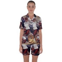 Woman On Bicycle Satin Short Sleeve Pyjamas Set by vintage2030