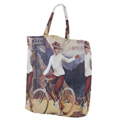 Woman On Bicycle Giant Grocery Tote by vintage2030