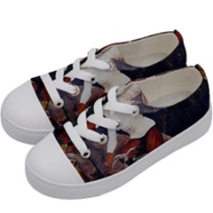 Woman On Bicycle Kids  Low Top Canvas Sneakers by vintage2030