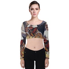 Woman On Bicycle Velvet Crop Top by vintage2030